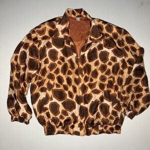 VTG FUDA Giraffe Print Jacket Large Animal Print Windbreaker‎ Safari Bomber